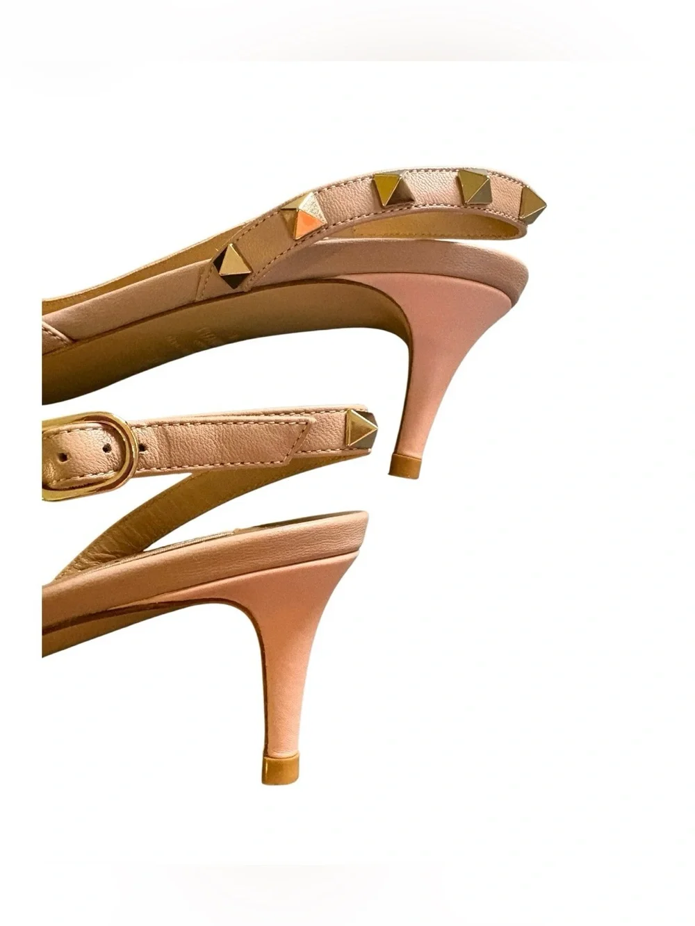 Valentino Pink Leather Rockstud Pointed Flats with Gold Studs